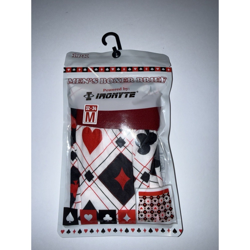 Ironyte Men Boxer Briefs Medium Red Black Cards Funny Gift Novelty Casino NEW